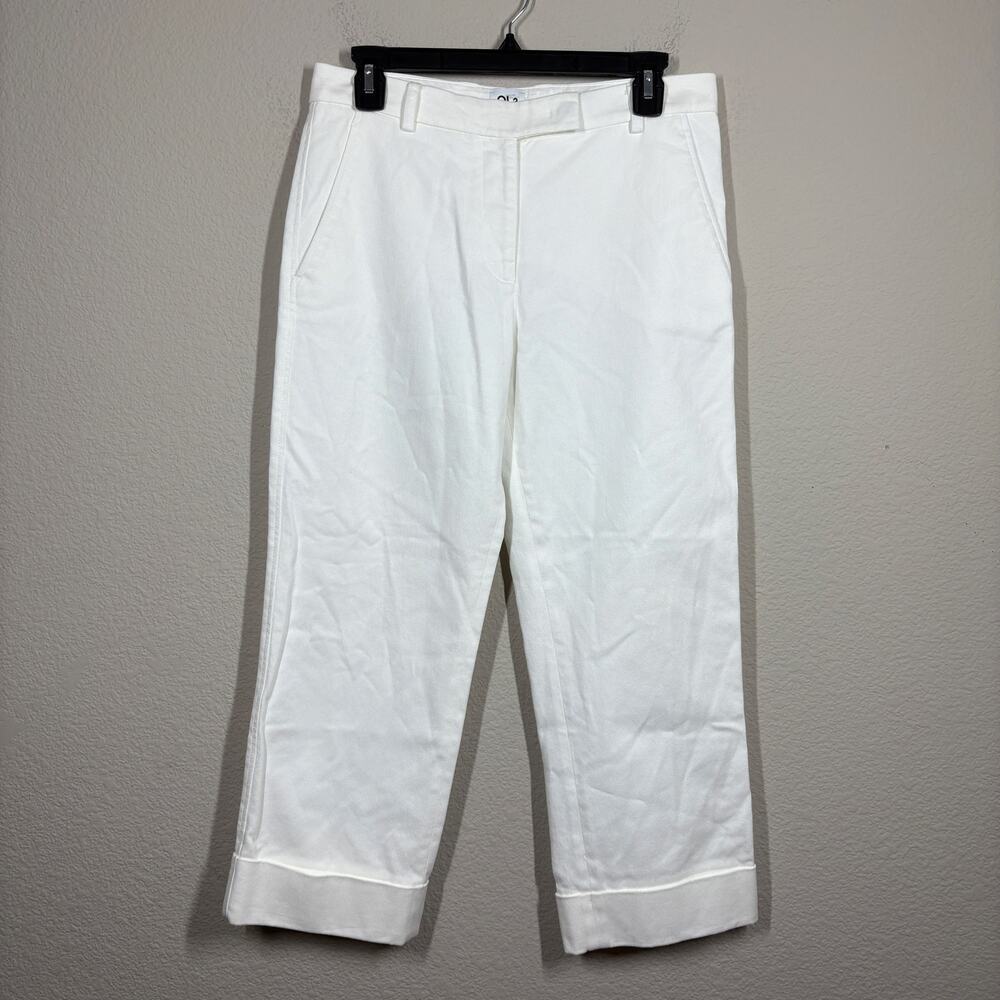 QL2 Quelledue Womens 42/6 US Maura Straight Cropped Cuffed Pants White Denim